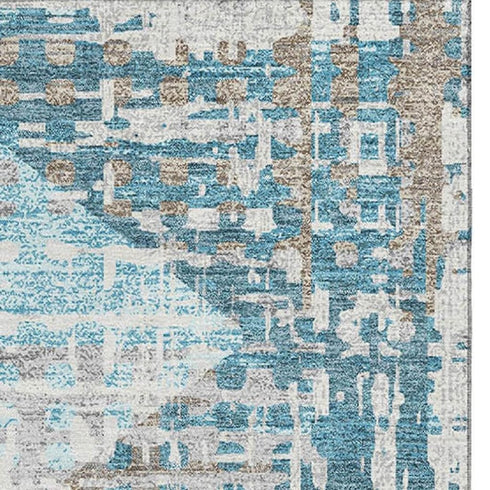 8' X 10' Teal And Beige Geometric Washable Area Rug With UV Protection