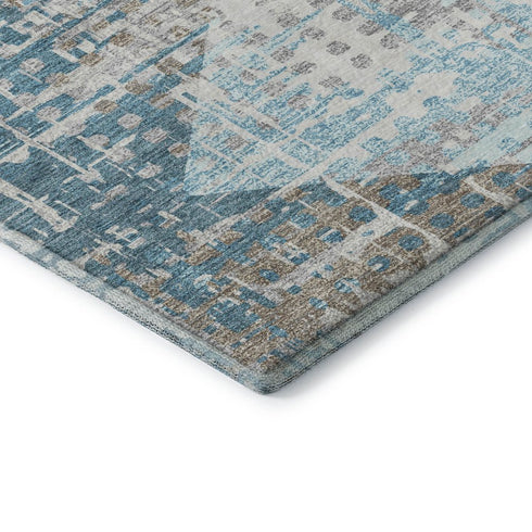 8' X 10' Teal And Beige Geometric Washable Area Rug With UV Protection