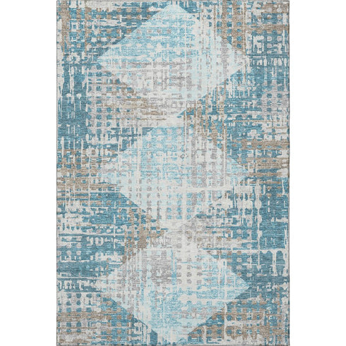 8' X 10' Teal And Beige Geometric Washable Area Rug With UV Protection