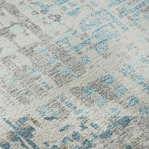 8' X 10' Teal And Beige Geometric Washable Area Rug With UV Protection
