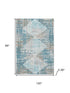 8' X 10' Teal And Beige Geometric Washable Area Rug With UV Protection