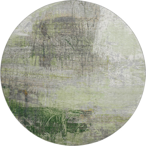 8' Sage And Ivory Abstract Washable Round Rug With UV Protection