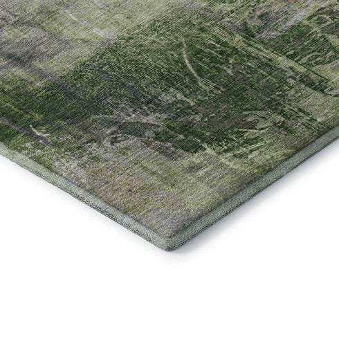 8' Sage And Ivory Abstract Washable Round Rug With UV Protection