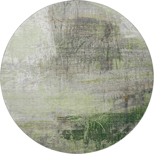 8' Sage And Ivory Abstract Washable Round Rug With UV Protection