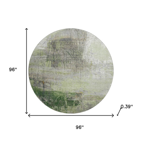 8' Sage And Ivory Abstract Washable Round Rug With UV Protection