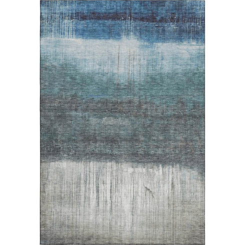 5' X 8' Blue And Ivory Abstract Washable Area Rug With UV Protection