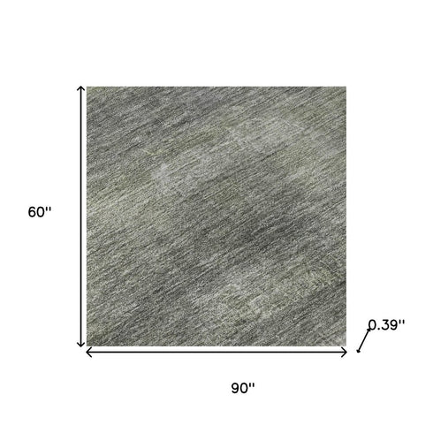 5' X 8' Fern Green And Gray Abstract Washable Area Rug With UV Protection