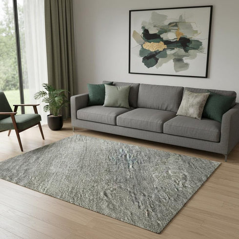 5' X 8' Fern Green And Gray Abstract Washable Area Rug With UV Protection
