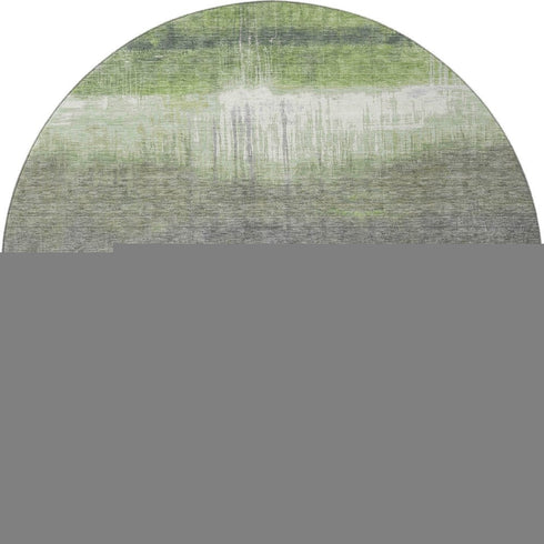 8' Fern Green And Gray Abstract Washable Round Rug With UV Protection