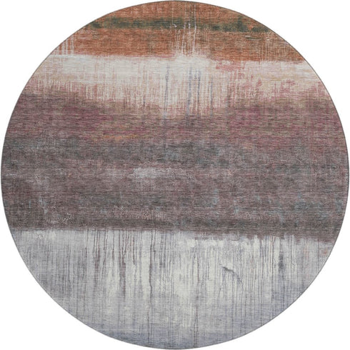 8' Rust And Ivory Abstract Washable Round Rug With UV Protection