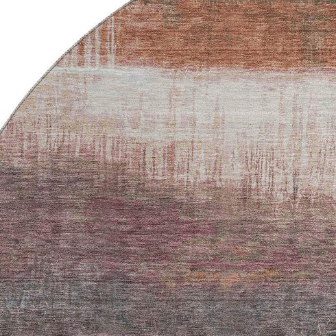 8' Rust And Ivory Abstract Washable Round Rug With UV Protection