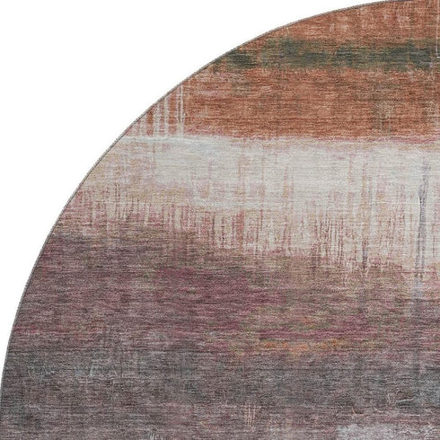 8' Rust And Ivory Abstract Washable Round Rug With UV Protection