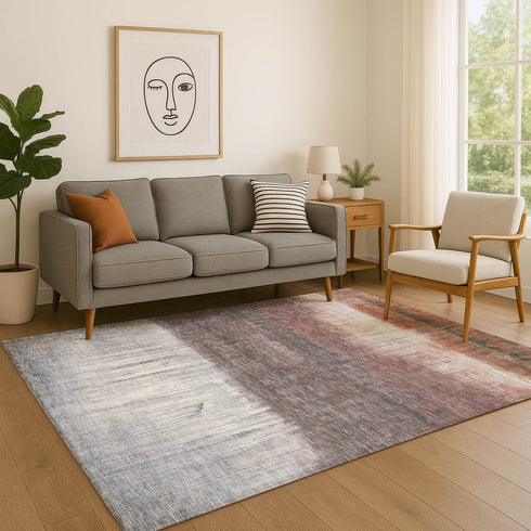 8' X 10' Rust And Ivory Abstract Washable Area Rug With UV Protection
