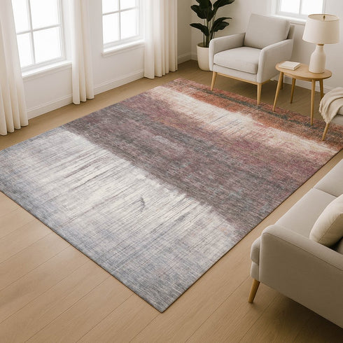 8' X 10' Rust And Ivory Abstract Washable Area Rug With UV Protection