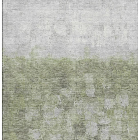 5' X 8' Fern Green And Silver Abstract Washable Area Rug With UV Protection