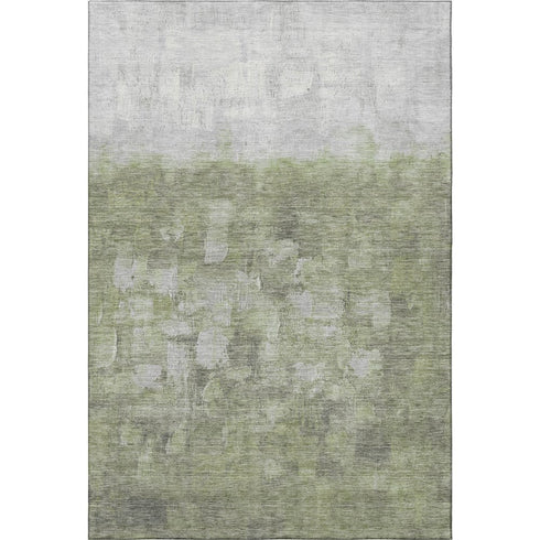 5' X 8' Fern Green And Silver Abstract Washable Area Rug With UV Protection