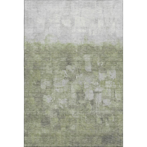 8' X 10' Fern Green And Silver Abstract Washable Area Rug With UV Protection
