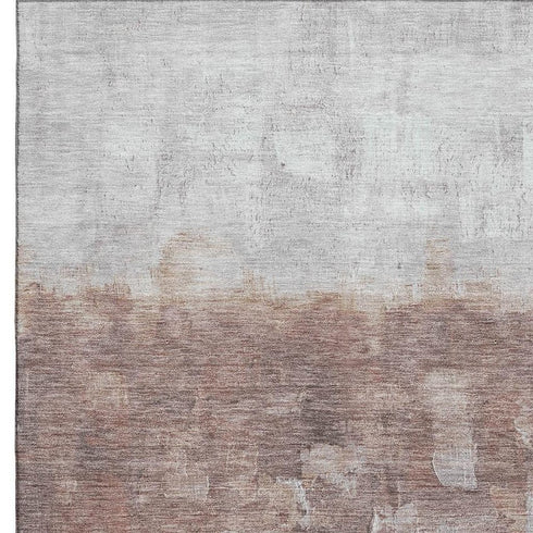 5' X 8' Rust And Silver Abstract Washable Area Rug With UV Protection