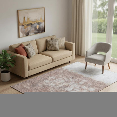 5' X 8' Rust And Silver Abstract Washable Area Rug With UV Protection