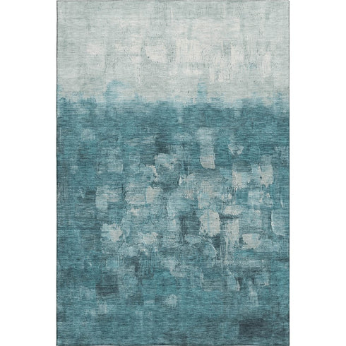 8' X 10' Teal And Ivory Abstract Washable Area Rug With UV Protection