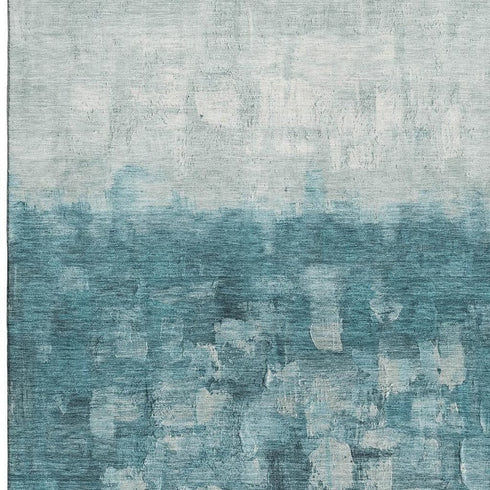 8' X 10' Teal And Ivory Abstract Washable Area Rug With UV Protection