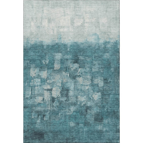 8' X 10' Teal And Ivory Abstract Washable Area Rug With UV Protection