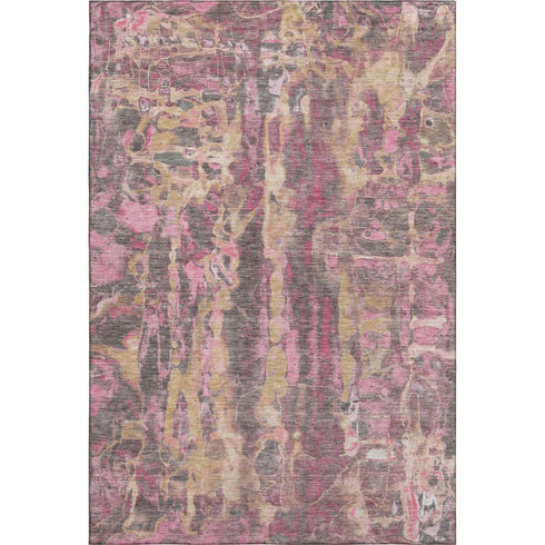5' X 8' Blush And Wheat Abstract Washable Area Rug With UV Protection