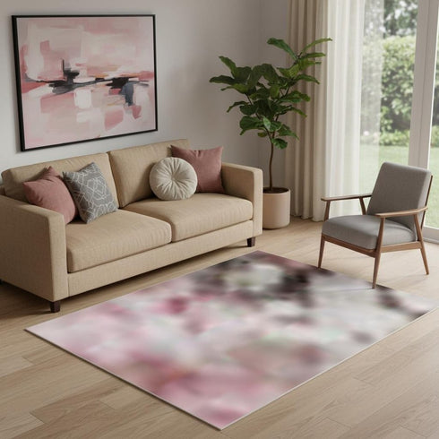 5' X 8' Blush And Wheat Abstract Washable Area Rug With UV Protection