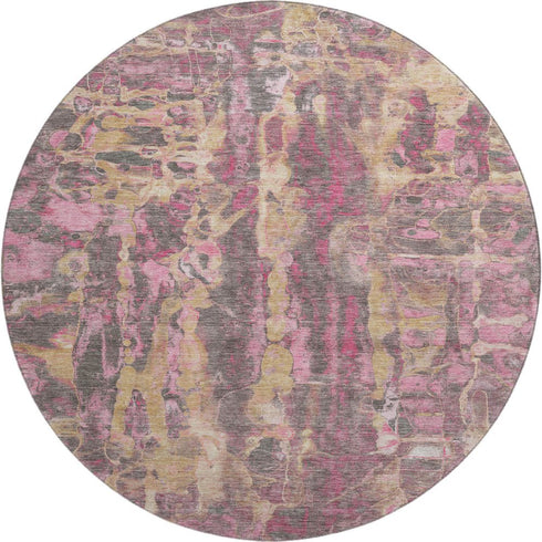 8' Blush And Wheat Abstract Washable Round Rug With UV Protection