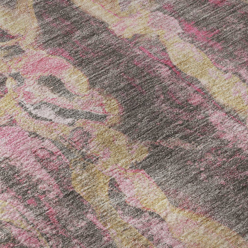 8' Blush And Wheat Abstract Washable Round Rug With UV Protection