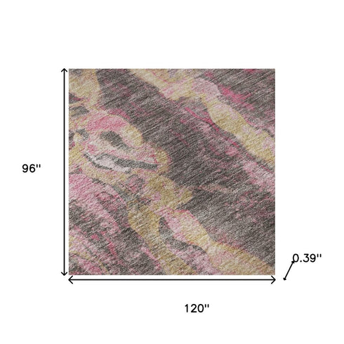 8' X 10' Blush And Wheat Abstract Washable Area Rug With UV Protection