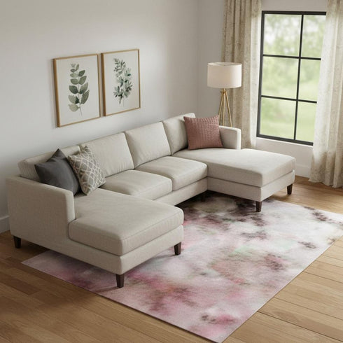 8' X 10' Blush And Wheat Abstract Washable Area Rug With UV Protection