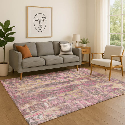 9' X 12' Blush And Wheat Abstract Washable Area Rug With UV Protection