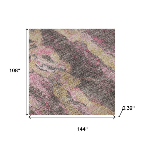 9' X 12' Blush And Wheat Abstract Washable Area Rug With UV Protection
