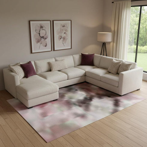 9' X 12' Blush And Wheat Abstract Washable Area Rug With UV Protection