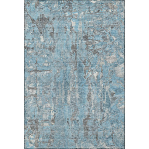 5' X 8' Denim Blue And Gray Abstract Washable Area Rug With UV Protection