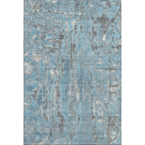 8' X 10' Denim Blue And Gray Abstract Washable Area Rug With UV Protection