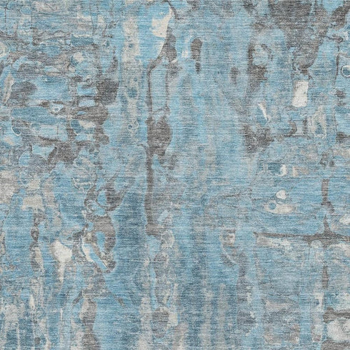 8' X 10' Denim Blue And Gray Abstract Washable Area Rug With UV Protection