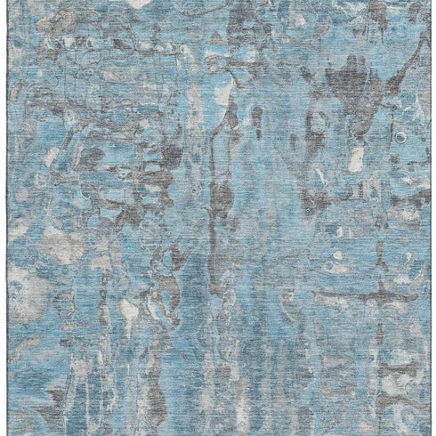 8' X 10' Denim Blue And Gray Abstract Washable Area Rug With UV Protection