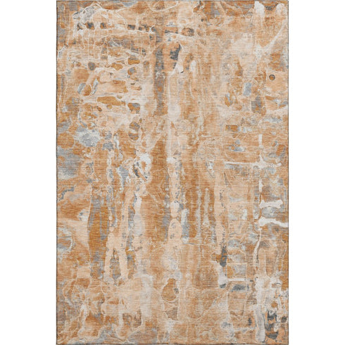 8' X 10' Orange And Ivory Abstract Washable Area Rug With UV Protection
