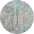 8' Teal And Ivory Abstract Washable Round Rug With UV Protection