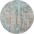 8' Teal And Ivory Abstract Washable Round Rug With UV Protection