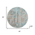 8' Teal And Ivory Abstract Washable Round Rug With UV Protection