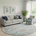 8' Teal And Ivory Abstract Washable Round Rug With UV Protection