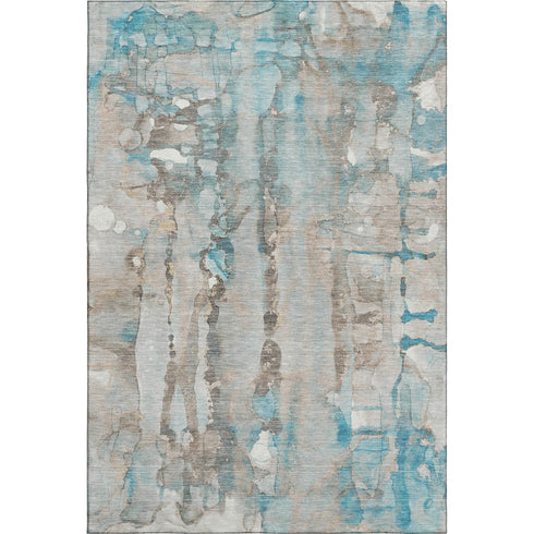 8' X 10' Teal And Ivory Abstract Washable Area Rug With UV Protection