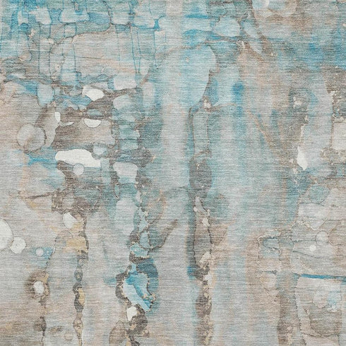 8' X 10' Teal And Ivory Abstract Washable Area Rug With UV Protection