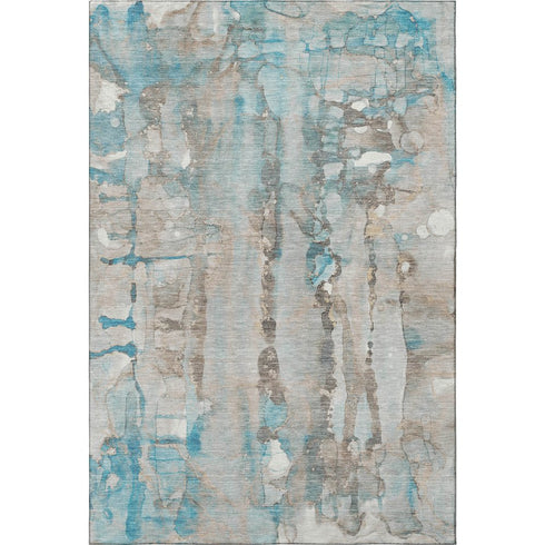 8' X 10' Teal And Ivory Abstract Washable Area Rug With UV Protection