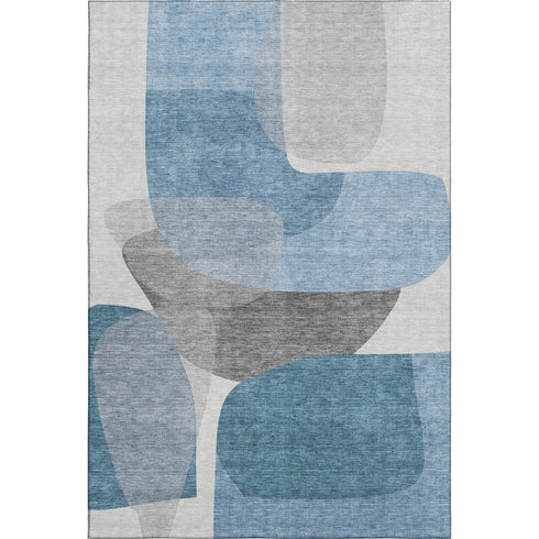 5' X 8' Denim Blue And Gray Abstract Washable Area Rug With UV Protection