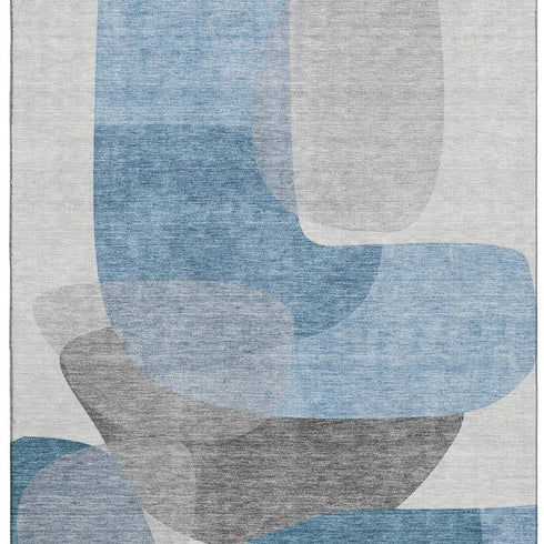5' X 8' Denim Blue And Gray Abstract Washable Area Rug With UV Protection