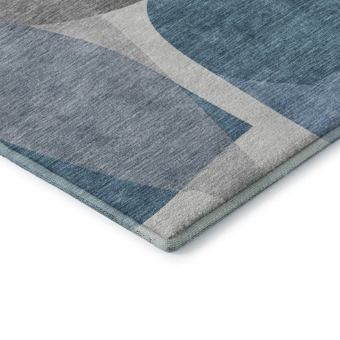 5' X 8' Denim Blue And Gray Abstract Washable Area Rug With UV Protection